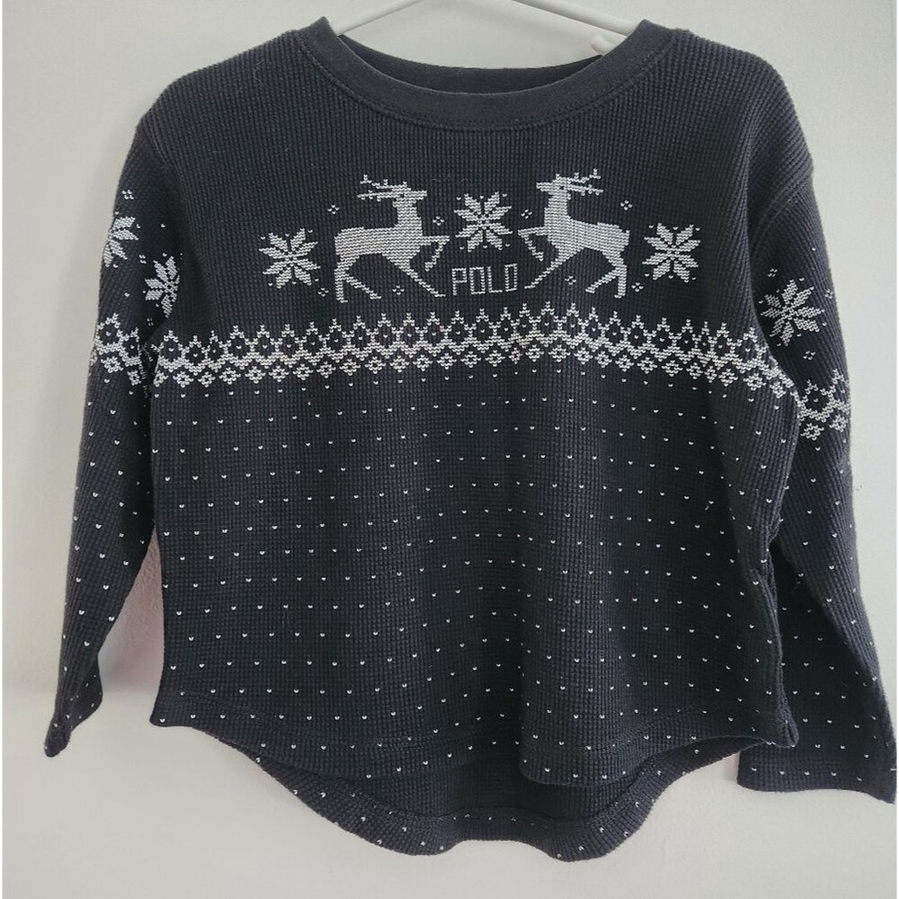 Polo Ralph Lauren Reindeer And Snowflake Waffle Knit Long Sleeve 2T